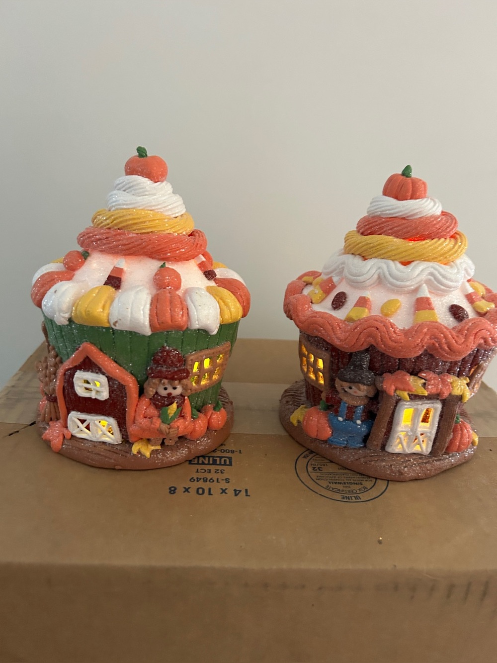 Set of 2 Illuminated Harvest Cupcake Houses by Valerie